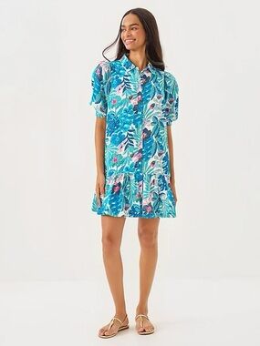 Lilly Pulitzer Blue and Pink Floral Button-Up Mini Dress